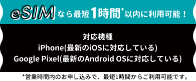 eSIMなら最短1時間以内に利用可能！