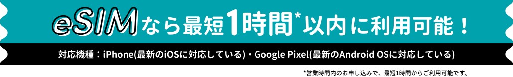 eSIMなら最短1時間以内に利用可能！