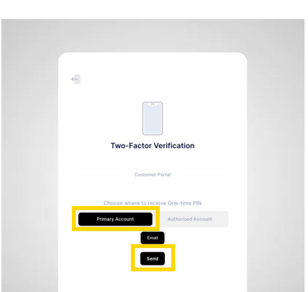 Two-Factor Verificationの画面。Primary AccountとSendボタン