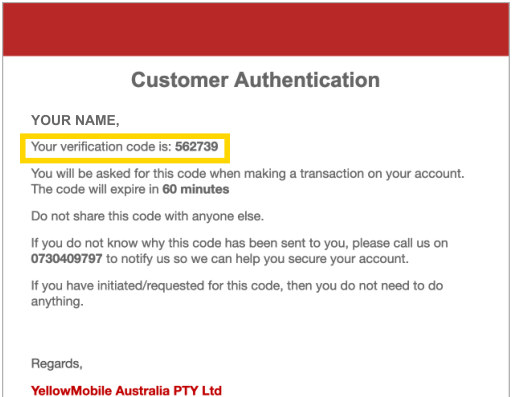 届くメールの例。Your verification code is の後に6桁の数字が記載されています